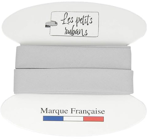 Les Petits Rubans Schrägband aus 100% Baumwolle – 20 mm breit, 5 Meter lang – Einfassung zum Nähen, Polstern, Kleidung, Decken – Hellgrau