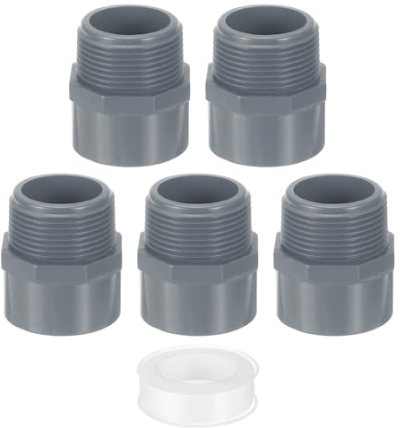 QUARKZMAN Raccord adaptateur mâle en PVC, 5 connecteurs de tuyaux 2 voies 1-1/4 avec ruban d'étanchéité (douille x filetage mâle), raccord adaptateur pour conduite d'eau de plomberie (gris)