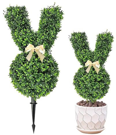 Künstlicher Buchsbaum Hase Gartenstecker, Outdoor Topiary Bunny Decor, Ostertopiary Bunny, Osterhase Form Topiary Tree Decor, Frühlingsornamente Entzückende Tierfiguren Für Den Urlaub Für Balkon