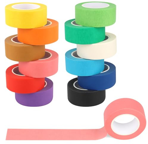 KILDOWS 12 Rollos Cinta Adhesiva Colores, 25mm x 13m Cinta de Enmascarar Colores Cinta Carrocero Papel Cinta de Pintura Decorativa para Niños Manualidades Pintar Álbum de Recortes Decoración