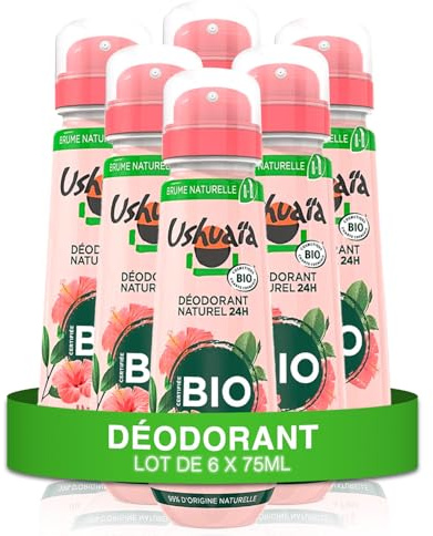 Ushuaïa - Déodorant Naturel Brume 24H - Certifié Bio - Hibiscus du Burkina Faso - lot de 6 x 75ml