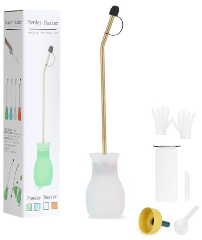 DustFlux Kit de plumeau en terre de diatomée avec long tube en cuivre et entonnoir pliable, pulvérisateur en silicone pour intérieur/extérieur, usage domestique, jardin et agriculture – Blanc