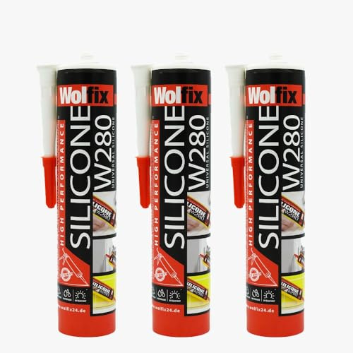 WOLFIX Silikon Grau 3er Set Sanitär, 280ml Badsilikon für Badezimmer & Küche – UV- & Witterungsbeständig – Silikonfugen Abdichten für Innen- & Außenbereiche