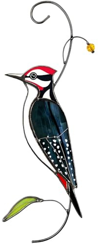 AuroAura Woodpecker Stained Glass Window Hanging for Women, Mom, Grandma - Handmade Real Glass Bird Suncatcher - Elegant Gifts Box Home Decor (H8.9xW3.2 inch)