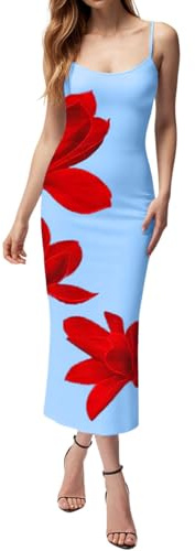 Vhersily Abito Stretto Lungo Da Donna, Estivo Sexy, Elegante Scollo A O, Senza Maniche, Con Rotondo, Aderente, Per Club e Spiaggia, Abbigliamento Primavera, Sexy, Curvy, Damigella Bambina
