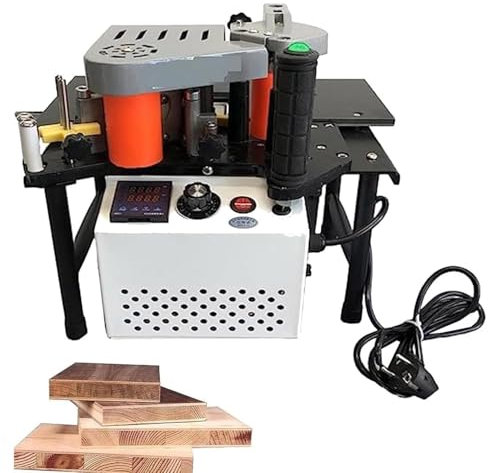 YMAOMAO Kantenanleimmaschine, tragbare Kantenanleimmaschine mit Einstellbarer Geschwindigkeit, Holzbearbeitungs-Klebemaschine 2–6 M/Min, doppelseitiges Kleben von Holz und PVC, 7–60 mm Höhe,Black