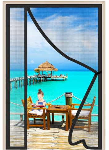 Seitliche Öffnung Magnet Fliegengitter Balkontür 120x210cm Schwarz Insektenschutz Fenster Tür Klebemontage Ohne Bohren Fliegenvorhang HäNde Frei für Balkontür Terrassentür