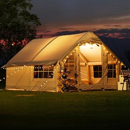 LESBJFDM Wasserdichtes Familienzelt 6-8 Personen – Dauerhaftes Luftzelt, 3 Räume, Tragbar für Reisen und Camping