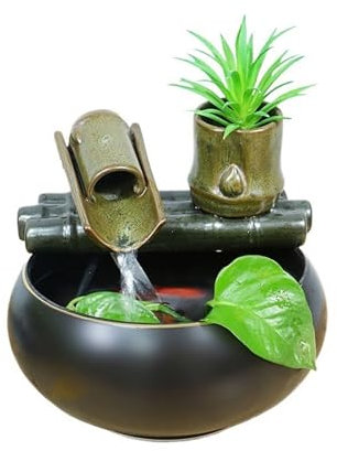 SONGYL-20249 Tabletop Fountain Rustic Style Ceramic Cycle Water Fountain Home Living Room TV Cabinet Decorative Furnishings Desktop Small Ornaments Rockery Stream Fountain