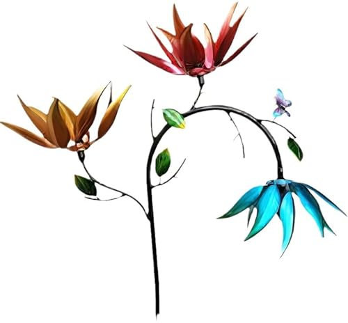 SUPER FOREST Grand Moulin à Vent en métal Multicolore en Forme de Papillon et de Fleur, avec Piquet en métal, pour décoration extérieure, Jardin, Cour, pelouse, Patio, résistant à la décolorati