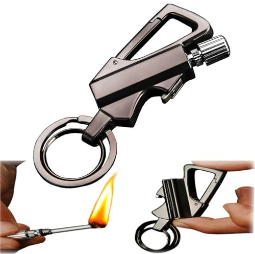Encendedor de llavero Forever Match de queroseno con abrebotellas, cuerpo portátil de metal, impermeable, ideal for acampar al aire libre y viajes.(Black)