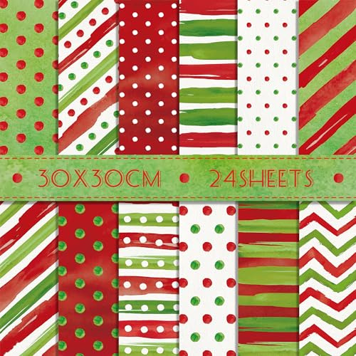 24 Blatt Scrapbook Papier Weihnachten,12-Typen Doppelseitige Dekorpapier Scrapbook Zubehör Craft Origami Papier Weihnachten Bastelpapier Journal Motivpapier DIY Fotoalbum Dekorpapier 30x30cm