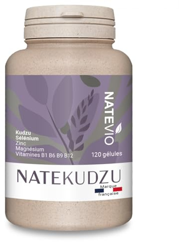 NATEKUDZU - 120 gélules - Complexe Renforcé 8 actifs (Kudzu - Zinc - Magnésium - Selenium - Vit B1 B6 B9 B12) Sevrage efficace - Complément alimentaire stress - Fabriqué en France