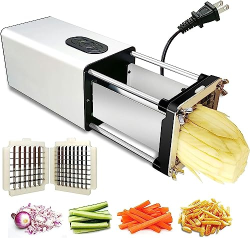 MNBVH Cutter di Patatine Fritte elettriche, Pasta in Acciaio Inossidabile con Lame da 1/2 e 3/8 Pollici per Uso Domestico e Commerciale, Ideale per Patate, Carote, Mele