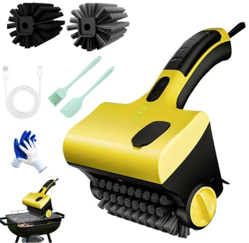 Nettoyeur de barbecue électrique, sans poils, brosse de barbecue sans fil et rechargeable, brosse de nettoyage rotative à 360 ° avec poils de rechange en polypropylène et fil d'acier (1 pièce)