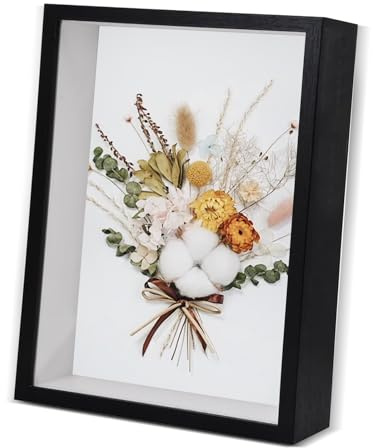 3D Bilderrahmen zum Befüllen, Bilderrahmen Tief zum Befüllen, 3D Objektrahmen Tiefer 3cm, Tiefer Rahmen Hölzern mit Transparente Acrylplatte für Objekte Blumen Hochzeitsgeschenk(Schwarz, 27.3x22.3cm)