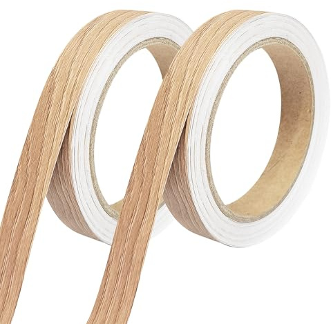 2Pack Self-Adhesive Oak Effect Edging Tape, 18mm x 10m Durable PVC Wood Grain Edge Banding Strip Peel & Stick Melamine Veneer Trim for Furniture, Worktops, Cabinets, Desks, Shelves