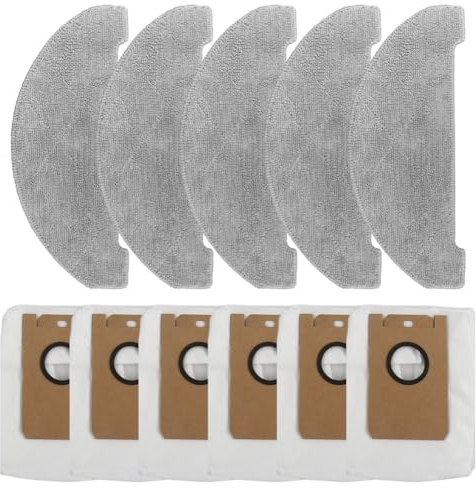 Lawnoval For Vexilar For Cleanova W11 Self-Emptying Robot Vacuum Cleaner 5 Mop Pads 6 Dust Bags Home Appliance Accessories Vacum Bags Washable Cylinder Vacuum Cleaner Filter