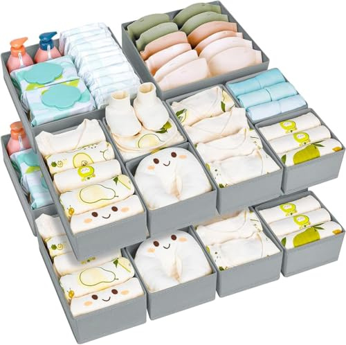 DIMJ Cajones Organizadores para Ropa Interior, Juego de 15 Unidades, Caja de Almacenamiento, Armario, Cambiador, Cajas de Tela, Almacenamiento para Ropa, Calcetines, Gris