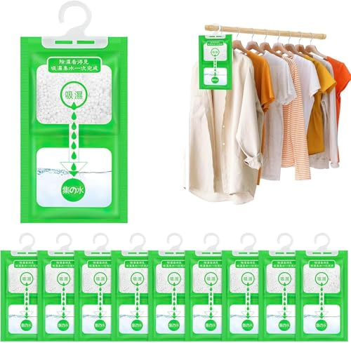 10 Pièces Absorbeur d'Humidité Placard, 100g Sachet Anti Humidité, Sac De Déshumidification Suspendu, Moisissure Anti Déshydratant Résistant L'Humidité, Convient pour les Placards, les Chambres