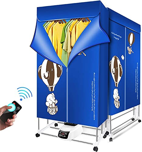 Secadora portátil de 1500 W con control remoto, ventilación de ropa, temporizador de 240 min, calefacción, silenciosa, multifunción, eléctrica.(Blue)