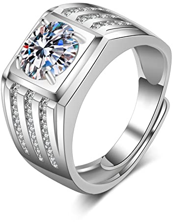 Ayoiow Verlobungsring Herren Weissgold 18K, Siegelring Moissanit Trauringe Herren Weißgold, Ringe für Männer Weissgold 750