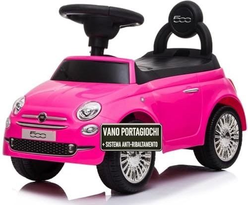 TOYSCAR Auto a Spinta Macchinina Fiat 500 Primi Passi Cavalcabile Per Bambini da 12 a 36 Mesi Con suoni e Sistema Antiribaltamento Vano Portaoggetti e Schienale per Imparare a Camminare (Rosa)