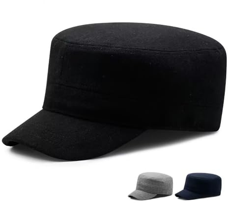 QI YUAN Cappello Militare Army Unisex in Lana e Poliestere Invernale Stile Piatto con Visiera