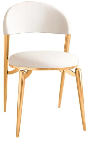 Modern stoppad matstol – beige sidostol för vardagsrum kök och sovrum – snygg läderryggstöd stol med metallben – perfekt för receptionen och matsalar