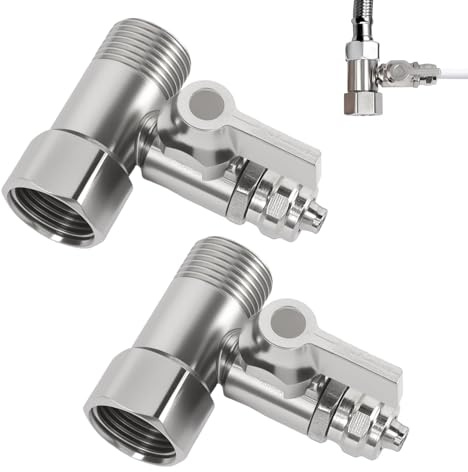 Vattenanslutning adapter T-stycke, 2 stycken 3/8 x 3/8 x 1/4 tum avstängningsventil adapter för anslutning av 2 enheter, vattenanslutning adapter, trädgårdsslang distributör T-stycke slang