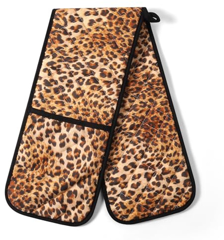 Double Oven Gloves Heat Resistant Leopard Ovens Mitt Cotton Potholders Gloves for Home Cooking Kitchen BBQ