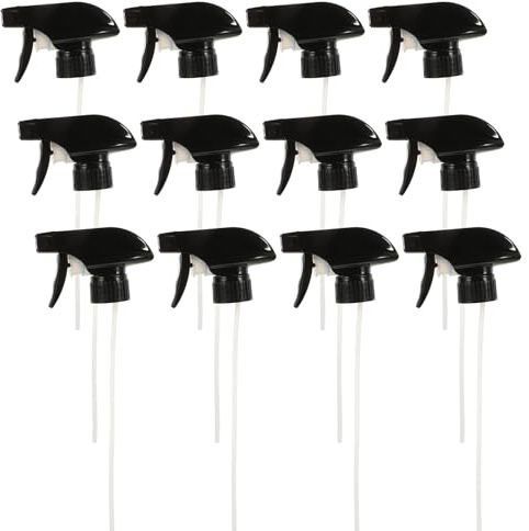 TOYANDONA 12 Piezas Boquillas de Pulverización para Botellas Unidades Gatillo Manual Resistente Ácido y Álcalis Repuesto Spray Negro Limpieza y Jardinería