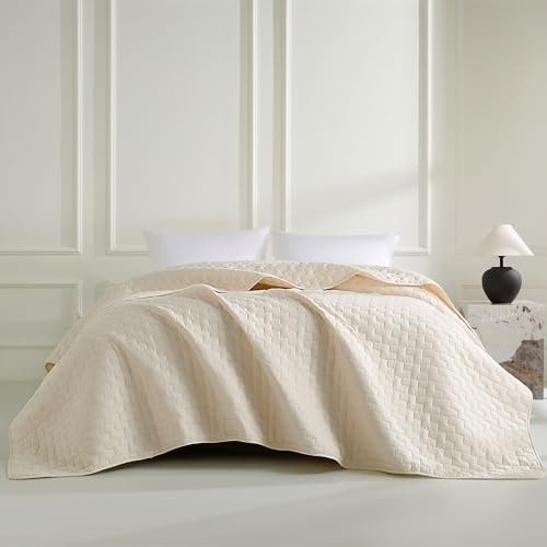 beeweed Beige Tagesdecke 220 x 240 cm - Vielseitige Steppdecke als Bettüberwurf oder Sofaüberwurf - Ideal als Bedspread im modernen Stil - Überwurfdecke für Bett und Sofa