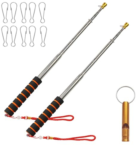 HUIKUANGEU Astas Bandera Telescópicas,2 Piezas Astas Telescópicas 3M,Extensible Asta de Bandera,con Mango Antideslizante,Clip y Silbato,para Profesor Guía Turístico Camping Actividades Deportivas