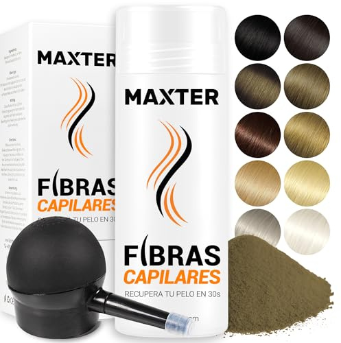 Maxter Streuhaar zur Haarverdichtung HELLBRAUN + Spray Applikator - Haarpuder gegen Kaschierung von Haarausfall - Haarpuder Männer und Frauen - Mikrofaser in Pulverform - Hair Fiber
