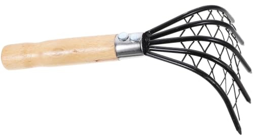 Rastrello da Spiaggia per Vongole con Borsa Rete, Acciaio Inox | Manico in Legno Antiscivolo, Struttura a Artigli, 1 Pezzo, Nero, per Ostriche e Frutti di Mare