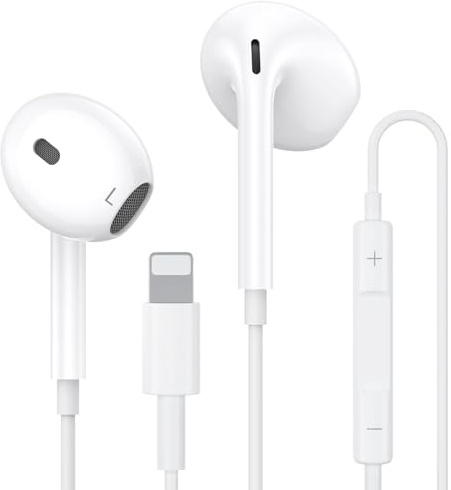 Auriculares para iPhone con Cable, [Certificados MFI] Auriculares con Cable | Micrófono y Control de Volumen,Earpods Lightning Compatibles con iPhone 14/14 Pro/13/12/11/XR/XS/X/8/7/SE