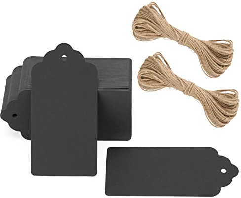 G2PLUS 100Stk Geschenkanhänger Schwarz: 5x10cm Kraftpapier Etiketten Anhänger mit Juteschnur, 300g/m² Papieranhänger für Geschenkverpackungen, DIY Basteln und Kunsthandwerk