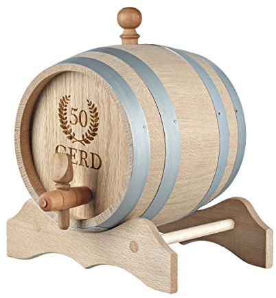 polar-effekt 1 Liter Holzfass Personalisiert mit Gravur - Geschenkidee zum Geburtstag für sie/ihn - Eichen-Fass für Whisky oder Wein - Motiv Jubiläumskranz