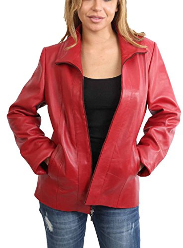 A1 FASHION GOODS Femmes Classique Veste En Cuir De Motard Dames Fermeture éclair Vêtement Noir Marron Rouge Bleu - Nicole (Rouge, XXXL - EU 46)