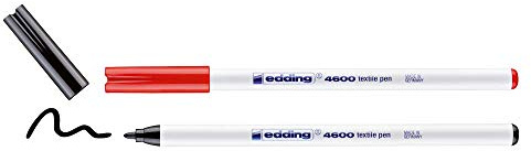 edding 4600 Textilstift - schwarz, rot - 2 Stück - Rundspitze 1 mm - Textilstifte waschmaschinenfest (60 °C) zum Stoff bemalen - Stoffmalstift