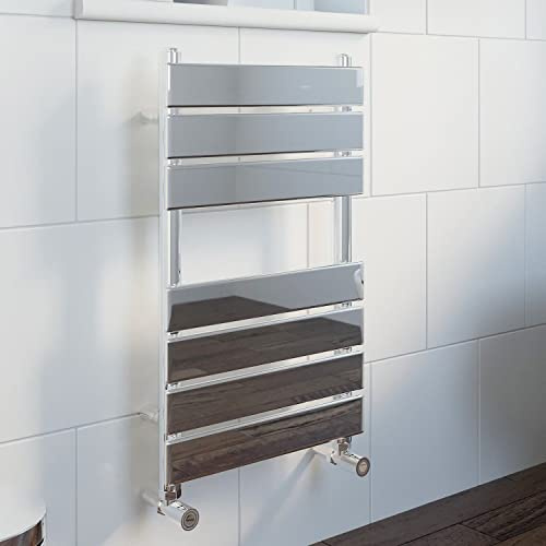 DuraTherm® 650 x 400mm Flat Panel Heated Towel Rail Radiator Modern Central Heating Bathroom Warmer Wall Mounted Ladder Rad, Polished Chrome