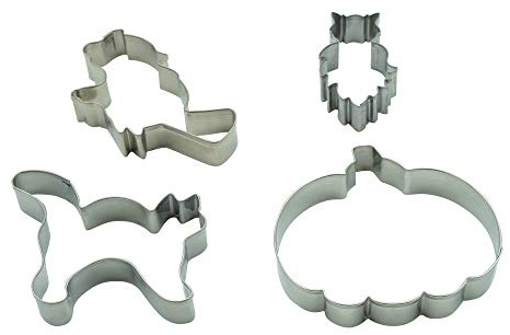 BekkiB 4er Set Kürbis Hexe Katze Eule Ausstecher Ausstechform Halloween Tier Kauz Fondant