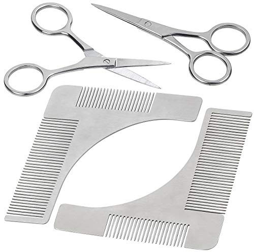 2 peignes à barbe et traceur de contours avec ciseaux [Sichler Men's Care]