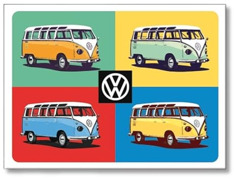 Nostalgic-Art Retro Kühlschrank-Magnet, 6 x 8 cm, VW Bulli – Pop Art – Volkswagen Bus Geschenk-Idee, Original Lizenzprodukt (OLP), aus Metall, Werkstatt-Deko im Vintage Design
