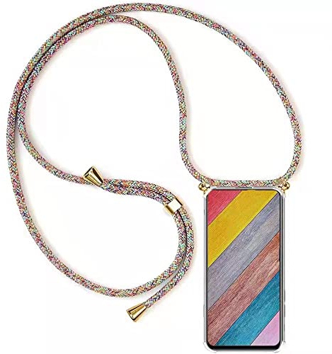 HongMan Handykette Handyhülle für Samsung Galaxy S10 Plus mit Band | Transparent Handy-Kette Handy Hülle mit Kordel zum Umhängen Handyanhänger Halsband Lanyard Case - Rainbow
