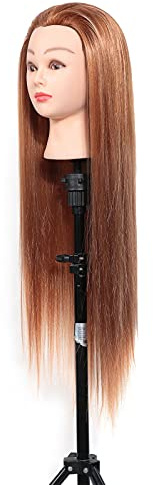 Wakects Practice Hairdresser Training Head, 24inch Synthetic Fiber Hair Mannequin Head Hair Styling Training Cosmetology Doll Head with Table Clamp Stand for Beauty Salon