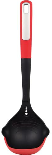 BERGNER Mars | Louche à soupe | En nylon et silicone | Louche pour servir les bouillons et les soupes | Manche ergonomique avec doublure et trou de suspension | Longueur : 32,8 cm | Noir et Rouge