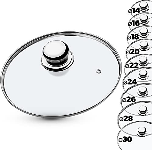 KADAX Couvercle en Verre avec Poignée en Acier, Accessoire Culinaire pour Sublimer vos Casseroles, Marmites et Poêles lors de la Cuisson (24 cm)