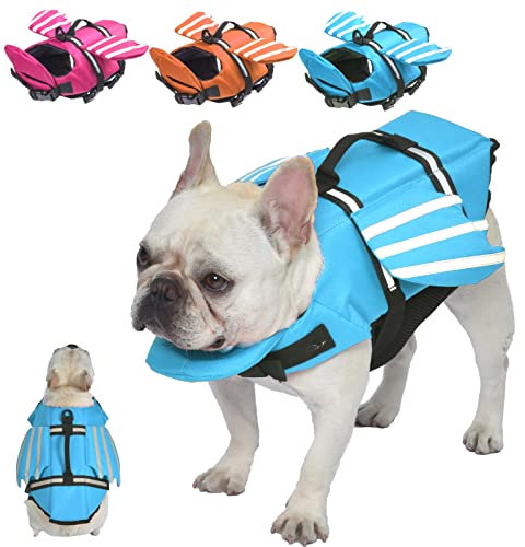 Fragralley Giubbotto salvagente per cani, design unico ali per animali domestici, per cani di taglia piccola, media, grande, salvavita per cani con manico per nuotare, piscina, spiaggia, canottaggio